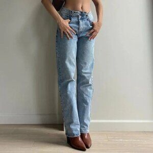 Princess Polly Holly Asymmetric Crossover Waist Rigid Straight Leg Jeans High